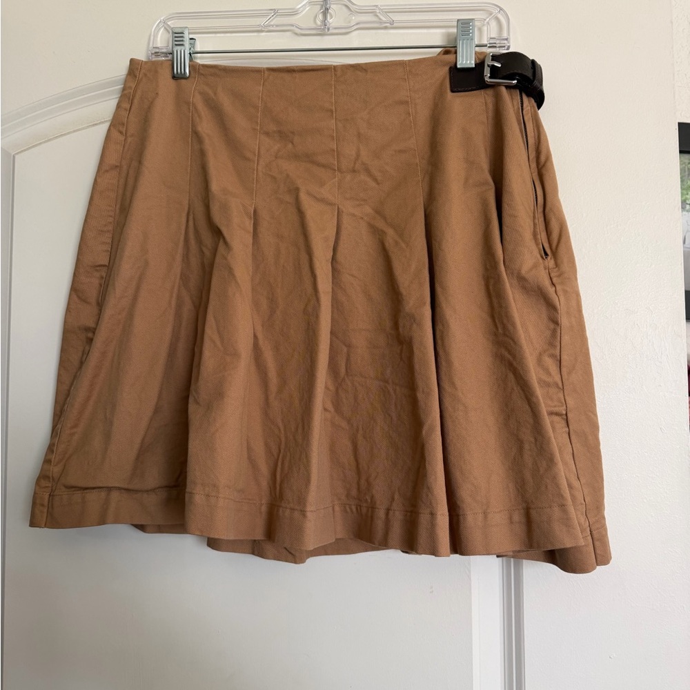 LOFT Tan A-Line Skirt with Side Buckle